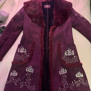 Wilsons Leather Sheepskin Shearling Rabbit-Fur Trimmed Afghan Coat